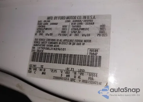 2001 Ford F-150 Xl/Xlt from USA, damaged, VIN 1FTRF08L31KE96101